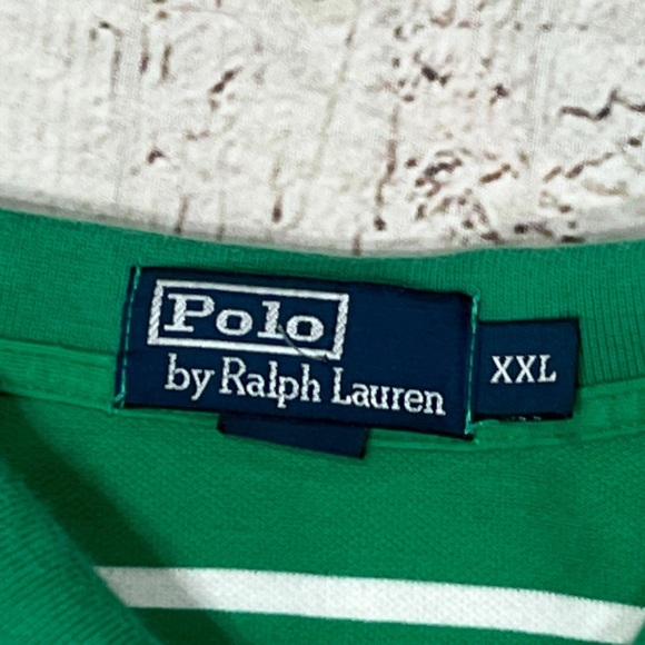 Ralph Lauren Green and White Striped Mens Preppy Golf Golfer Polo Shirt - Picture 4 of 6